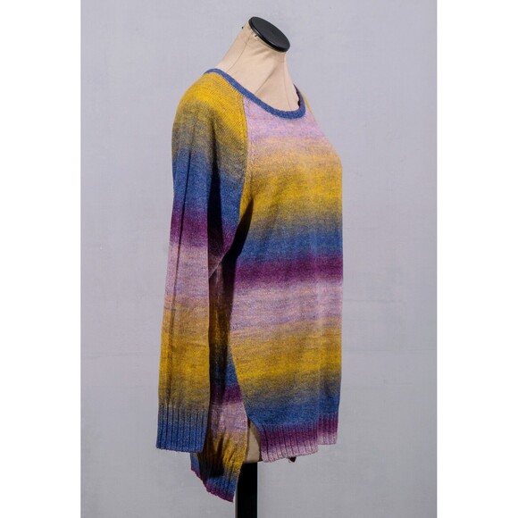 Express Purple Yellow Blue Ombre Stripe Fuzzy Long Tunic Sweater Dress Sz S - Picture 2 of 4